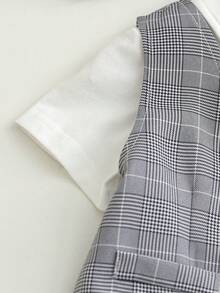 3 piezas Conjunto formal de caballero para niños pequeños: Polo de punto blanco con moño, chaleco de bolsillo decorativo a cuadros y pantalones cortos de cintura elástica, elegante y de moda, adecuado para fiesta de cumpleaños, bautizo, celebración del 1er cumpleaños, ocasiones formales, cena, actuación, boda, atuendo de paje, verano - Multicolor - Ver 6