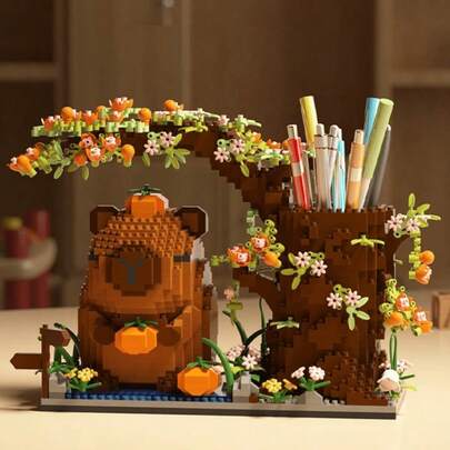Estojo de Lápis/Estojo de Lápis Panda Modelo de Bloco de Construção Capivara Capivara DIY Criativo e Educacional, Ornamentos de Modelo de Bloco de Montagem, Suprimentos de Escritório Multifuncionais, Cosméticos, Artesanato, Caixa de Armazenamento, Presente de Aniversário Perfeito