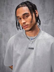 AXEPEAK 男士透气绒面抓绒宽松针织短袖T恤，夏季、秋冬季 - 淺灰色 - 查看 5