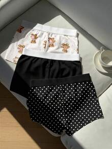 Comfortcana Bộ 3 quần short in hình gấu chấm bi retro dễ thương, đa năng, cạp chun, thích hợp cho mùa xuân/hè, mặc hàng ngày, hẹn hò, dự tiệc, đi sân bay. - Nhiều màu - Xem 2