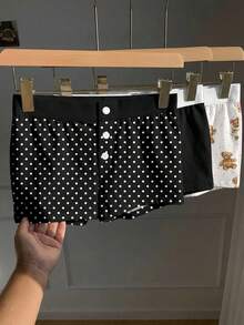 Comfortcana Bộ 3 quần short in hình gấu chấm bi retro dễ thương, đa năng, cạp chun, thích hợp cho mùa xuân/hè, mặc hàng ngày, hẹn hò, dự tiệc, đi sân bay. - Nhiều màu - Xem 6