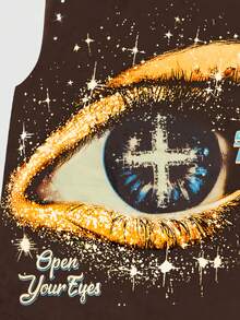 ROMWE MEN Grunge Punk Áo ba lỗ cổ tròn không tay in họa tiết phong cách đường phố Punk đính đá và chi tiết cổ điển, dành cho nam mùa hè - Cà phê nâu - Xem 5