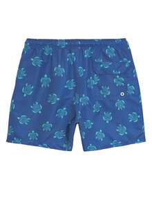 Manfinity Swimmode Men's Turtle Print Drawstring Waist Pocket Beach Shorts - Navy Blue - View 2