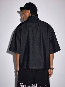 ROMWE MEN Street Life Men's Dropped Shoulder Short Sleeve Casual Loose Asymmetrical Hem Top - Blue - View 7