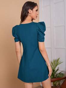 SHEIN Clasi Women's Solid Color Round Neck Raglan Sleeve Simple Design Elegant Dress,Summer Dresses For Women - Cadet Blue - View 2