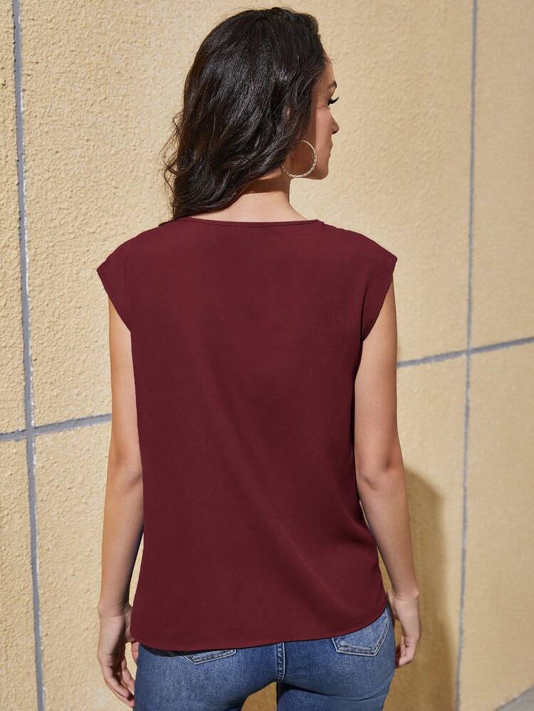 SHEIN Clasi Blusa sin mangas de unicolor elegante para mujer - Burdeos - Ver 2