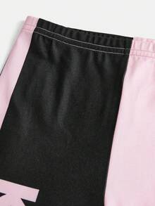 SHEIN 两件套少女韩流女团卡通印花针织宽松T恤+打底裤，休闲时尚百搭，适合派对、郊游、与朋友拍照、公园、露营、度假、日常休闲穿着 - 黑色 - 查看 8