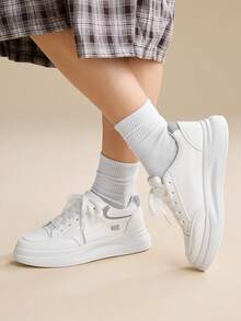 CUCCOO EASI 2026新款春秋时尚休闲百搭厚底系带白色厚底运动鞋，防水，女式运动鞋 - 灰色 - 查看 7