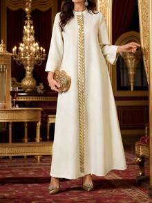 Al Najma 女士土耳其长款连衣裙和阿拉伯传统长袍 - 杏色 - 查看 9