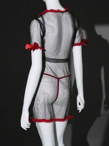 SHEIN Set de 2 piezas de lencería y camisón con contraste de encaje y malla en forma de corazón, estilo clásico y sexy para el Día de San Valentín - Multicolor - Ver 2