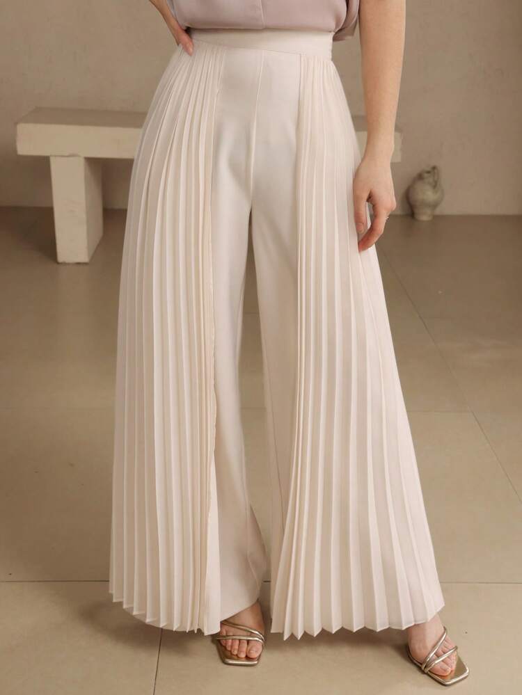 Women's Loose Straight-Leg Pants With Back Zipper Decor, Casual Suit Pants