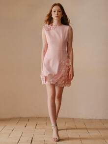 MOTF PREMIUM 女士短款水钻装饰3D立体花卉连衣裙 - 粉色 - 查看 6