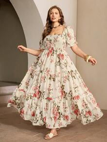 Roveilla 大码女装春夏新款印花方领短袖系带A字连衣裙 - 彩色 - 查看 6