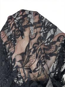 Aloruh Black Lace Asymmetric Neck Sheer Top, Music Festival Party Blouse, Summer Women Clothing, Easter/Concert Music Festival Holiday - Black - View 8