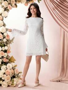 Pitira Đầm ren tay loe cho bé gái tuổi teen, tươi tắn và thanh lịch, phù hợp cho đi học, đám cưới, các dịp trang trọng, dạ hội, tiệc tùng, vũ hội, dã ngoại mùa xuân, Tết Nguyên đán, làm phù dâu và nhiều dịp khác. - trắng - Xem 6