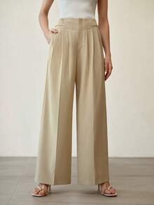 MOTF PREMIUM PANTALONES DE TRAJE PLEGADOS Y PLISADOS CAQUI PARA MUJER - Albaricoque - Ver 4