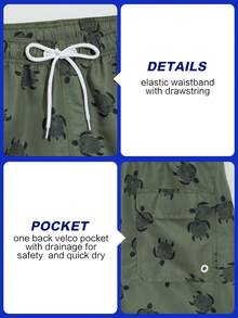 Manfinity Swimmode Men's Beach Vacation Casual Printed Drawstring Swim Trunks - Army Green - View 3