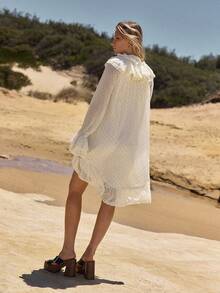 MOTF STUDIO VESTIDO CORTO HOLGADO DE MUJER CON ESTAMPADO FLORAL DE GASA, VOLANTES Y ENCAJE PARCHE, PRIMAVERA/VERANO - Amarillo claro - Ver 5