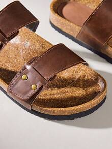 Solecia 女士金属铆钉双带露趾沙滩凉鞋，棕色，适合周末出行 - 棕色 - 查看 5