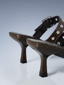 CUCCOO GRLICON Women's Pointed Toe High Heel Pumps With Metal Studs, Punk Style Spring Shoes Spring Break Easter Prom Heels - Brown - View 4