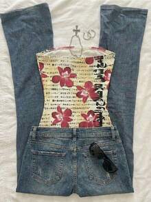 Noixe Y2K Slogan & Floral Digital Print Women Top - Multicolor - View 2