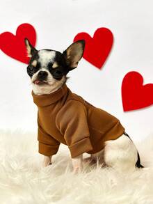 PETSIN 1件豹纹情书印花宠物服，大地黄运动风，厚实保暖的春秋季宠物服装 - 卡其色 - 查看 4