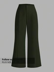 Firerie Plus Size Women Elegant Flared Wide Leg Loose Fit Pants, Suitable For Spring/Summer - Olive Green - View 1