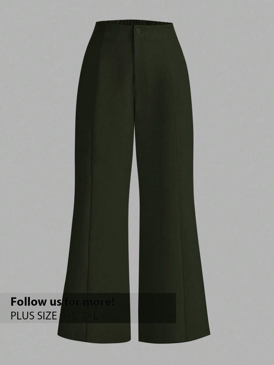 Firerie Plus Size Women Elegant Flared Wide Leg Loose Fit Pants, Suitable For Spring/Summer - Olive Green - View 1
