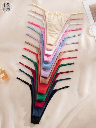 Set de 12 bragas ajustables para mujer, tipo tanga casual de varios colores, de tela elástica