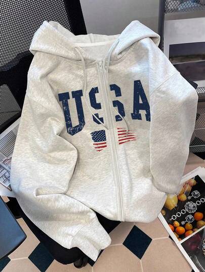 INAWLY Women's Graphic Letter Print Casual Sweatshirt, Versatile Outdoor/Street Style Sweatshirt For Autumn/Winter, Back To School Season