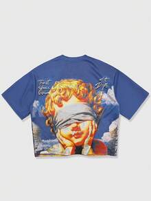 ROMWE MEN Street Life Men's Casual Fashion Street Angel Letter Print Short Sleeve T-Shirt, Summer - Multicolor - View 2