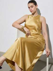 Aveloria Modichic Đầm chữ A không tay phong cách tối giản sang trọng, kiểu dáng bất đối xứng đơn giản thanh lịch, chất liệu vải hai mặt bóng mượt như satin, thiết kế tôn dáng, đa năng có thể mặc riêng hoặc phối lớp, phù hợp cho đi làm hàng ngày, cỡ lớn. - Vàng - Xem 7