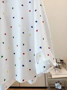 GlowEve Women's Casual Heart Print Round Neck Long Sleeve Loose Shirt, Suitable For Daily Wear - White - View 3