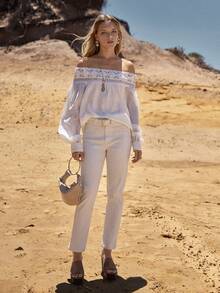 MOTF STUDIO WOMEN'S WHITE BELTED FLARE LEG JEANS, SPRING/SUMMER - White - View 1