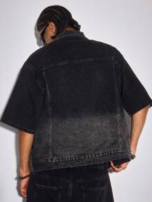 ROMWE MEN Street Life Áo denim tay ngắn màu đen đính đá lấp lánh - màu đen - Xem 8