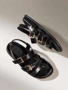 Solecia 女士时尚棕色舒适平底沙滩凉鞋 - 黑色 - 查看 1