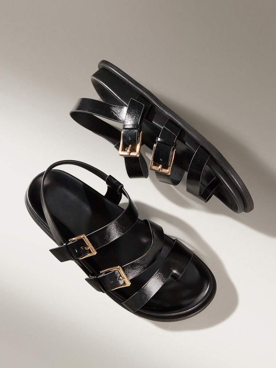 Solecia 女士时尚棕色舒适平底沙滩凉鞋 - 黑色 - 查看 1