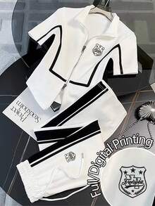 Franclia 立领短袖上衣 + 直筒裤，带侧袋 - 白色 - 查看 1