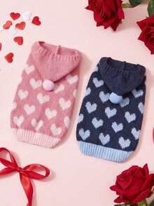 PETSIN 1 pièce Vêtements pour chien : Robe de princesse mignonne en style coréen avec imprimé cœur, pour chat British Shorthair bleu, Teddy, vêtements chauds pour chat d'automne et d'hiver - Multicolore - Voir 9