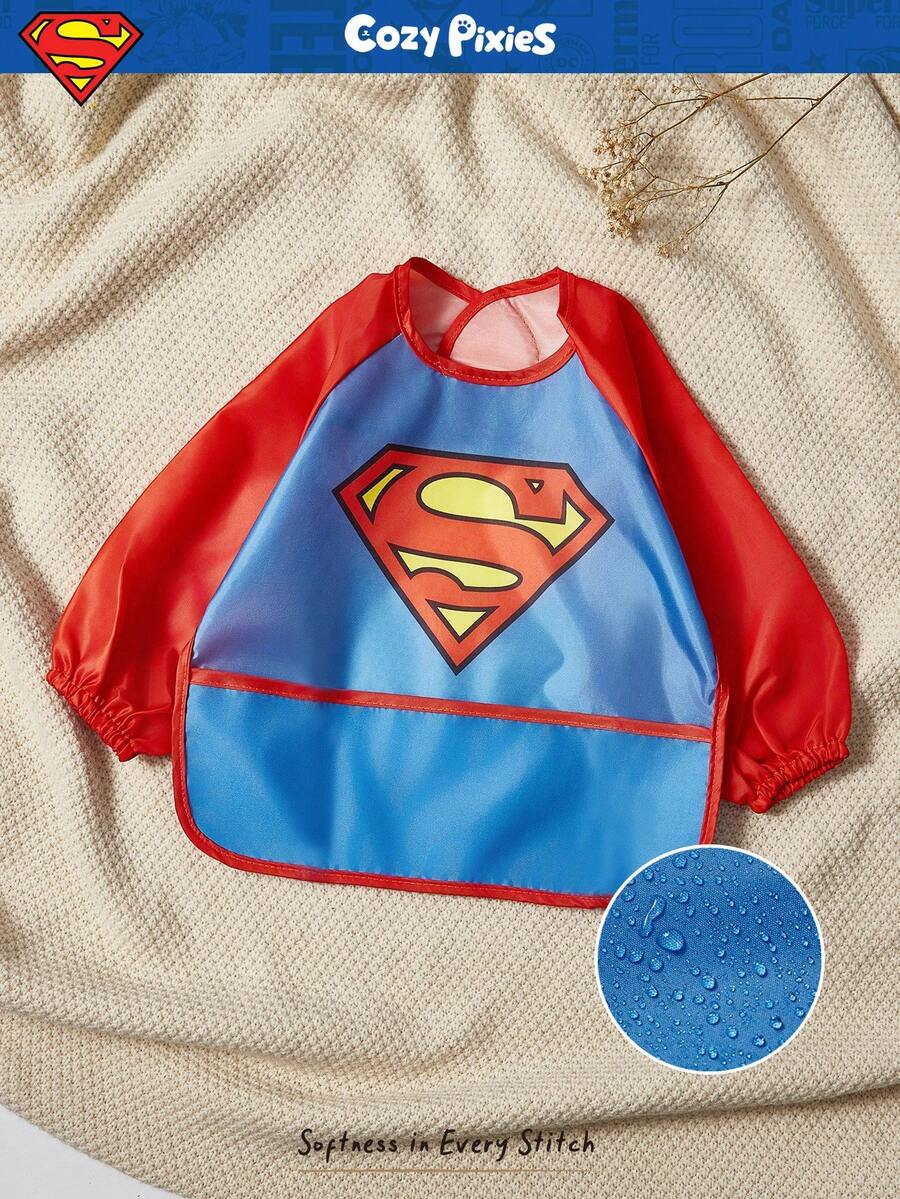 SUPERMAN X Cozy Pixies 1pc Baby Superhero Print Waterproof Long Sleeve Bib - Multicolor - View 1
