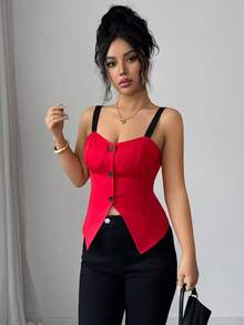 GlowEve Summer New High-End Design Sexy Casual Elegant Fashionable Button Cardigan Fitted Waist Camisole Sleeveless Vest For Women - Multicolor - View 6