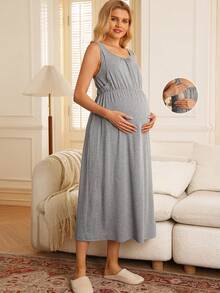 GentleRue Maternity Vestido de lactancia sin mangas de unicolor para maternidad, de verano - Gris - Ver 3