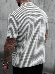 SLATEMANN Men's Casual Striped Quarter Button Short Sleeve Polo Shirt, Summer Mens Knit Shirt Men Buttoned Knitted Polo - Black and White - View 2