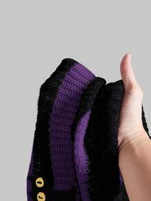 ROMWE Kawaii SpringCasual Cute Black Cat Embroidery Striped Turtleneck Sweater For Girls - Purple - View 5