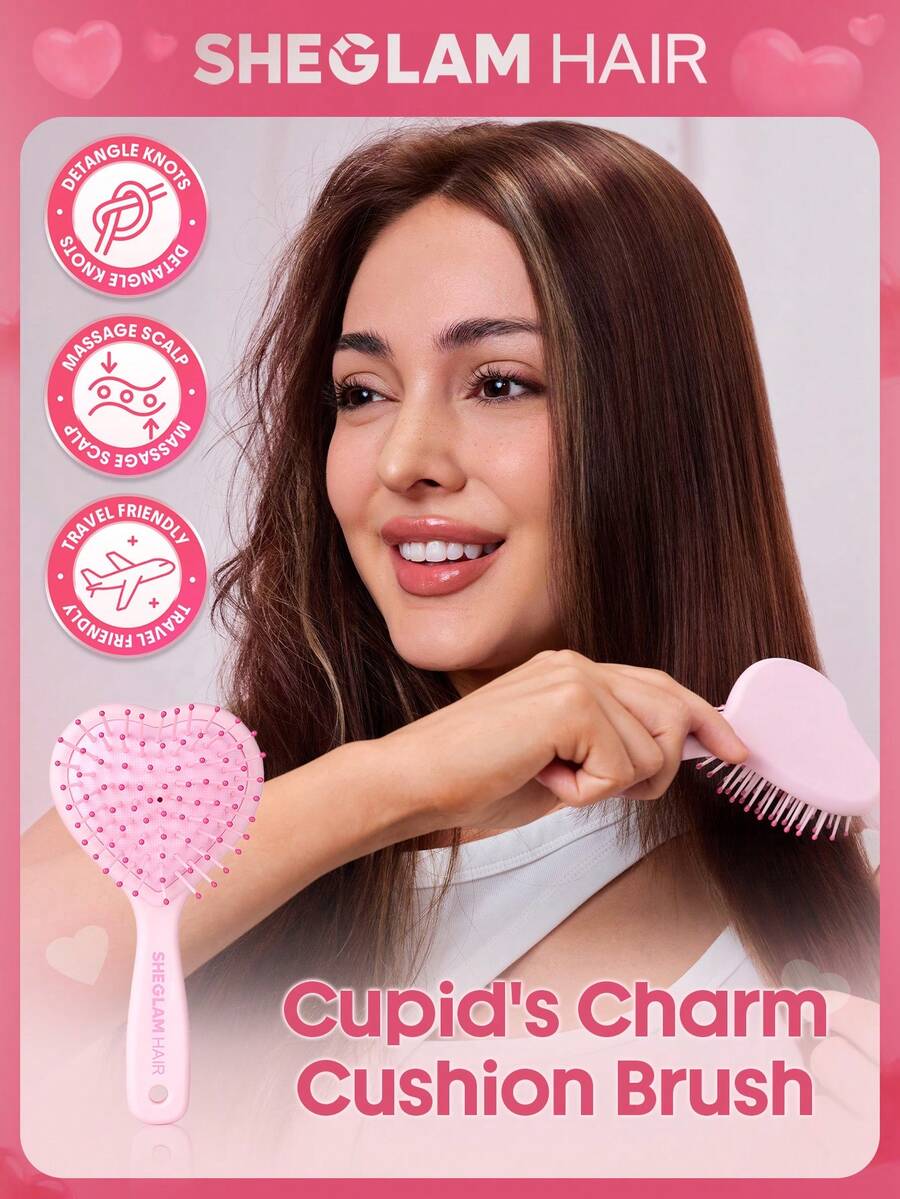 SHEGLAM HAIR 丘比特魅力氣墊梳，柔韌髮梳，輕鬆梳開打結頭髮並按摩頭皮，抓力更強，更易定型，適合多種髮質