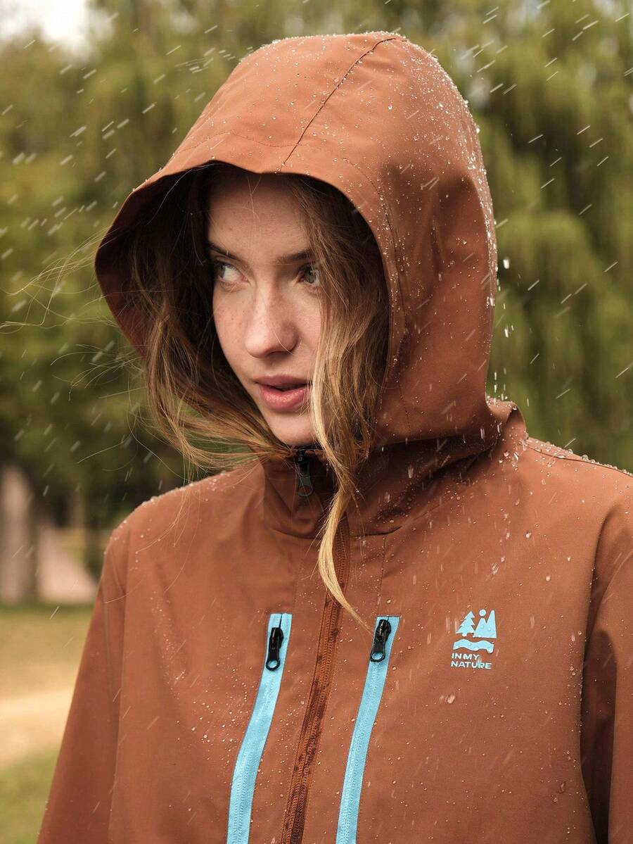 SHEIN In My Nature Women's Casual Versatile Hooded Outdoor Windbreaker - Rust Brown - View 1