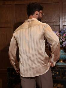 DAZY Men's Striped Beige Satin Shirt, Spring/Summer - Beige - View 2
