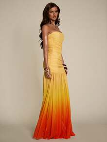 SHEIN BAE 女士优雅派对渐变抹胸连衣裙 - 黃色 - 查看 6