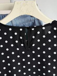 Blusas para adolescentes con estampado de lunares negros, con volantes, de estilo casual y vacacional, ajustadas. Camisa de verano sencilla con estampado de lunares, estilo francés - Negro - Ver 6