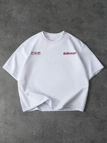 PAVTROS TOKVUE Young Casual Short Sleeve T-Shirt, Loose Fit Cropped Round Neck T-Shirt, Brand Logo Letter Print, Modern, Fashionable, Daily Casual, Outdoor, Versatile, Sports, Shopping, Boyfriend Gift, Holiday Gift Men Tshirt White With Red Design - White - View 2